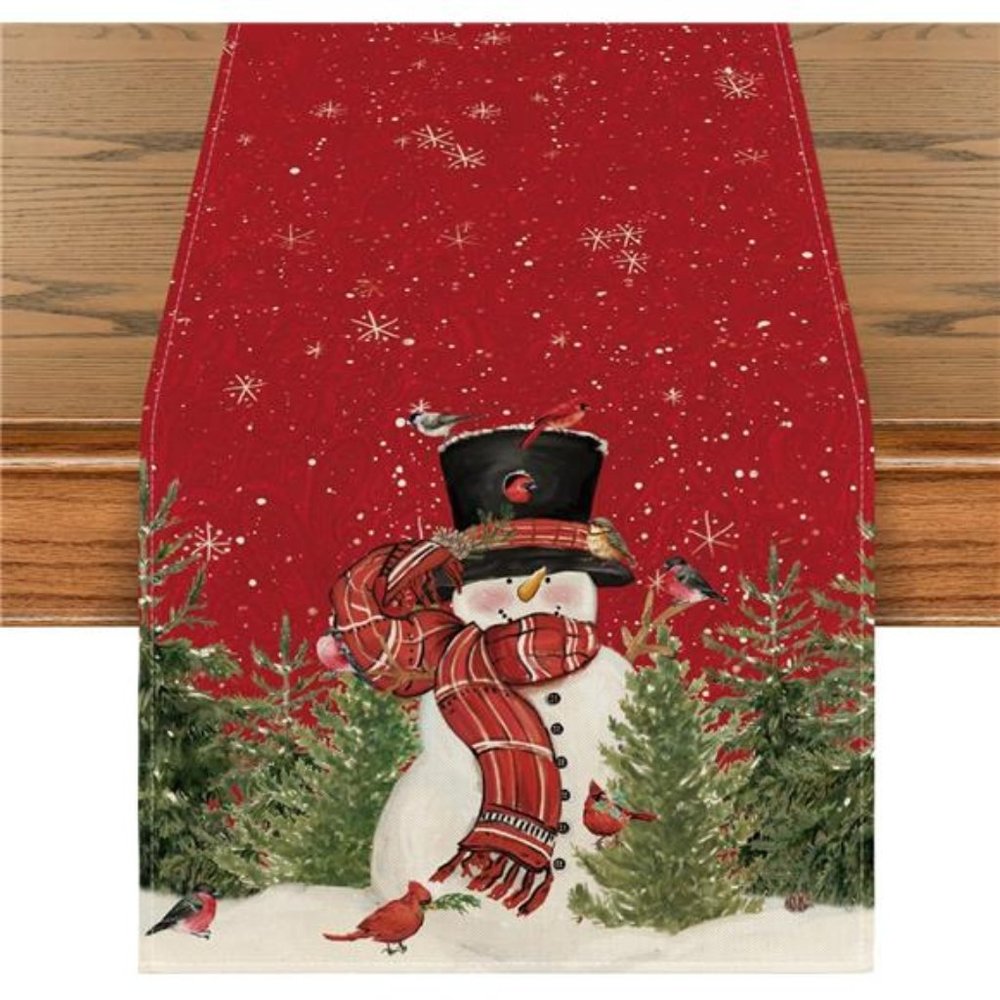 Snowman Christmas Table Runner, Holiday Kitchen Dining Table Decoration